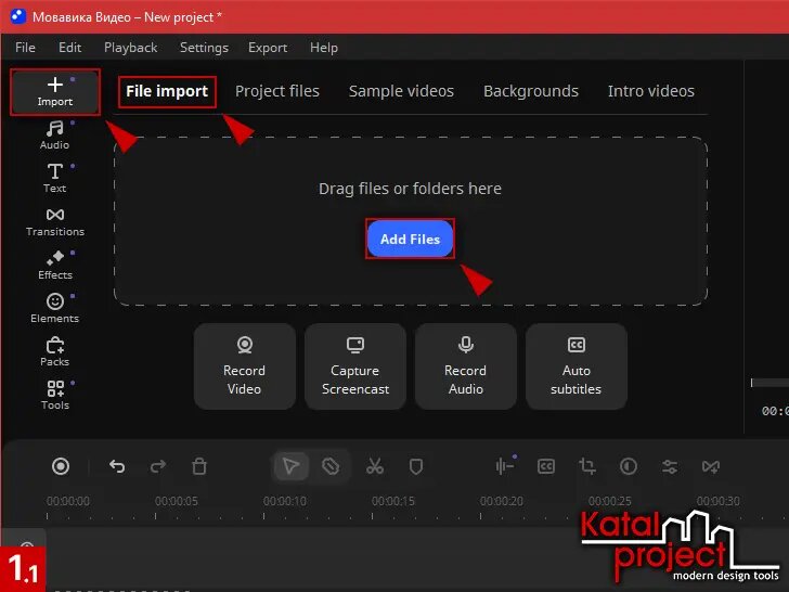 Кнопка Add Files (Добавить файлы) в разделе File import (Импорт файлов) окна Import (Импорт)