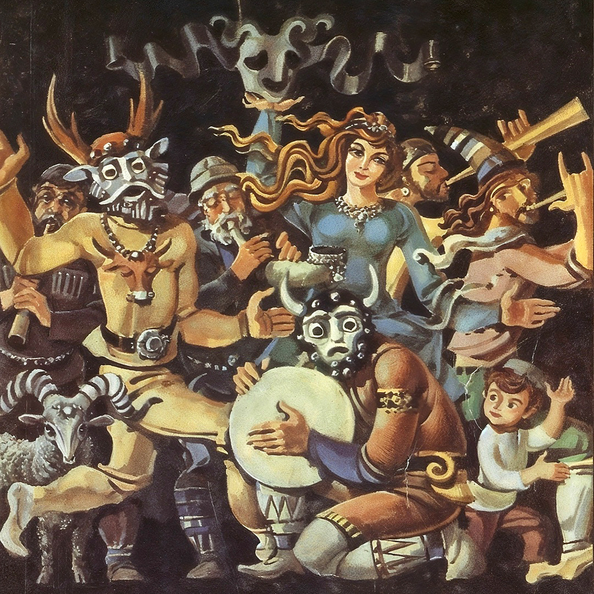 Берикаоба - импровизированный маскарадный народный театр в Грузии. Картина Зураба Капанадзе. Фото отсюда: https://vk.com/georgianhistory