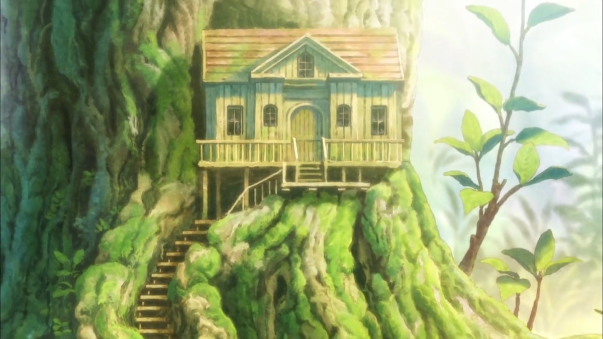 Хакумэи просит... -Поторопись, пора есть... ...Женщины вышли из-под растений и перед ними возвышалось дерево... -Ладно-ладно, поняла уже... ...Наконец они подошли к лестнице. А на стволе удобно примостился их домик.