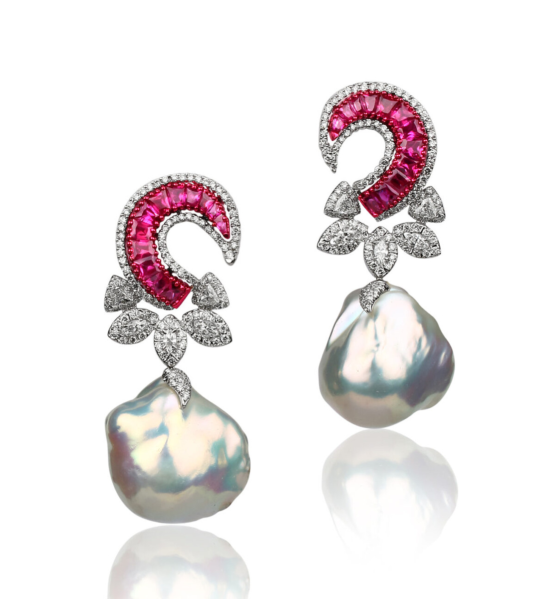 Серьги Bina Goenka x Gemfields с рубинами и барочным жемчугом