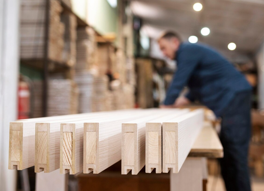 В цехе деревообработки большинство инструментов работают с помощью сжатого воздуха