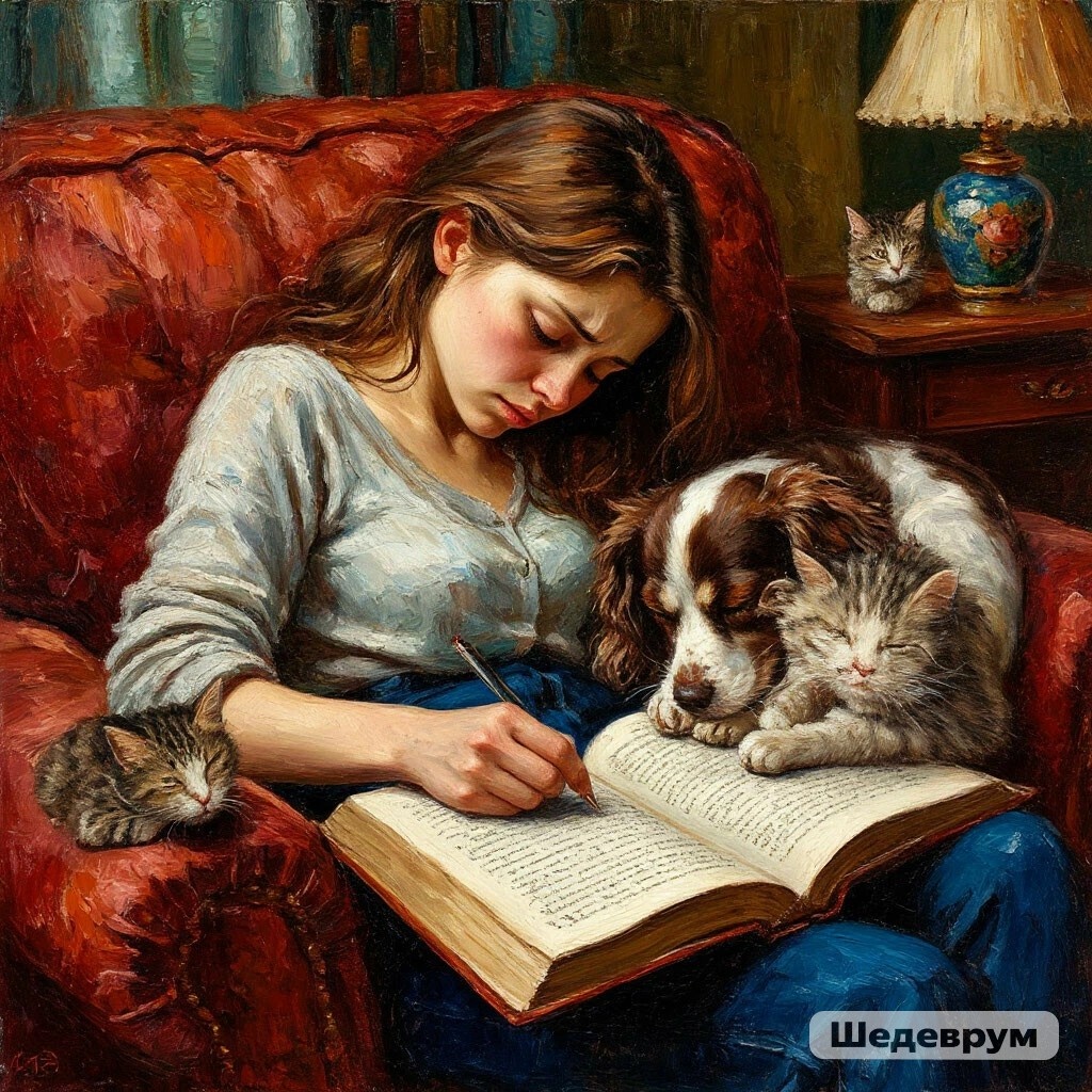 Мои картинки." Писательница , обложенная животными" Шедеврум