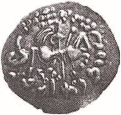 Античная безымянная монета с гунно-булгарской надписью