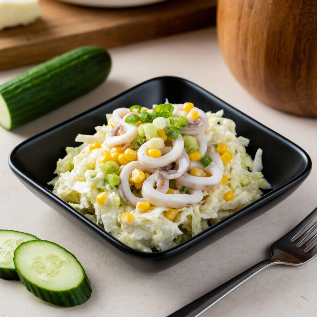 Хрустящий салат с копчёным кальмаром: лёгкий рецепт для домашнего праздника