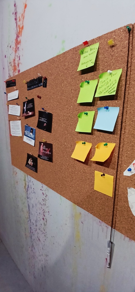 Снова в фойе нас встречает доска с расследованием спектакля. Фото автора