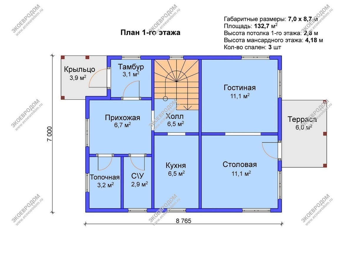 Планировка 1-го этажа дома