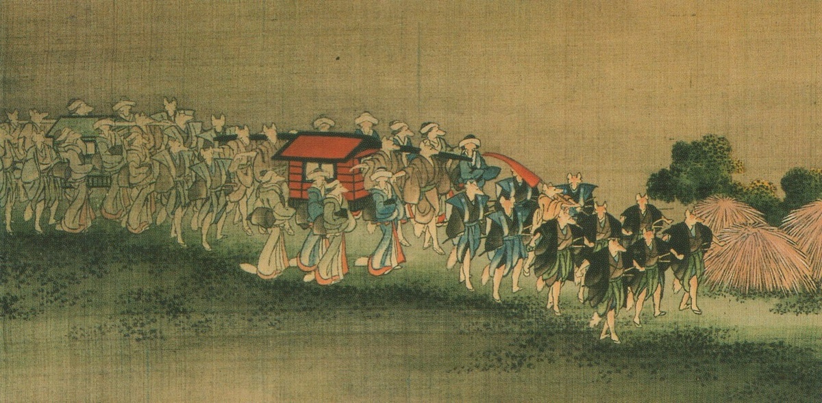 Фрагмент работы Хокусая «Изображение лисьей свадьбы» (1844 г.)