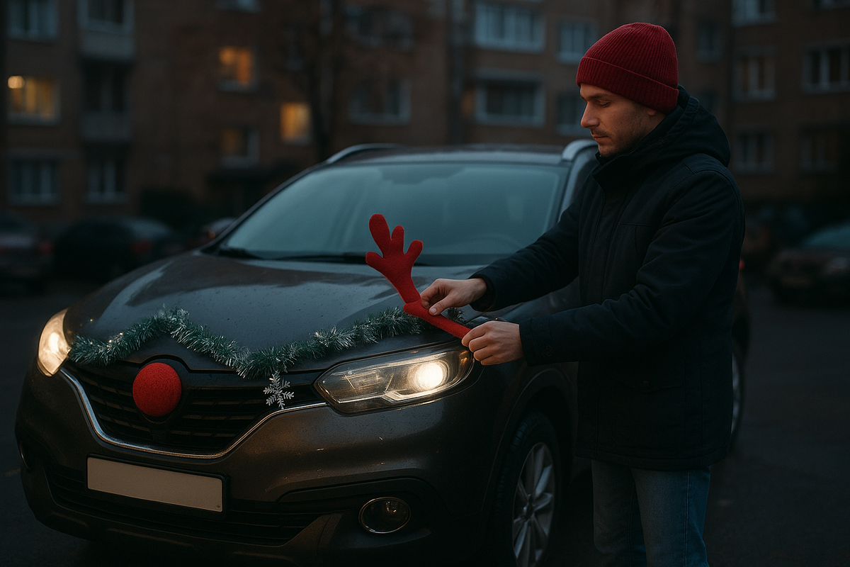 Перед поездкой стоит убедиться, что праздничные украшения не нарушают требования ПДД. Иллюстрация: ИИ