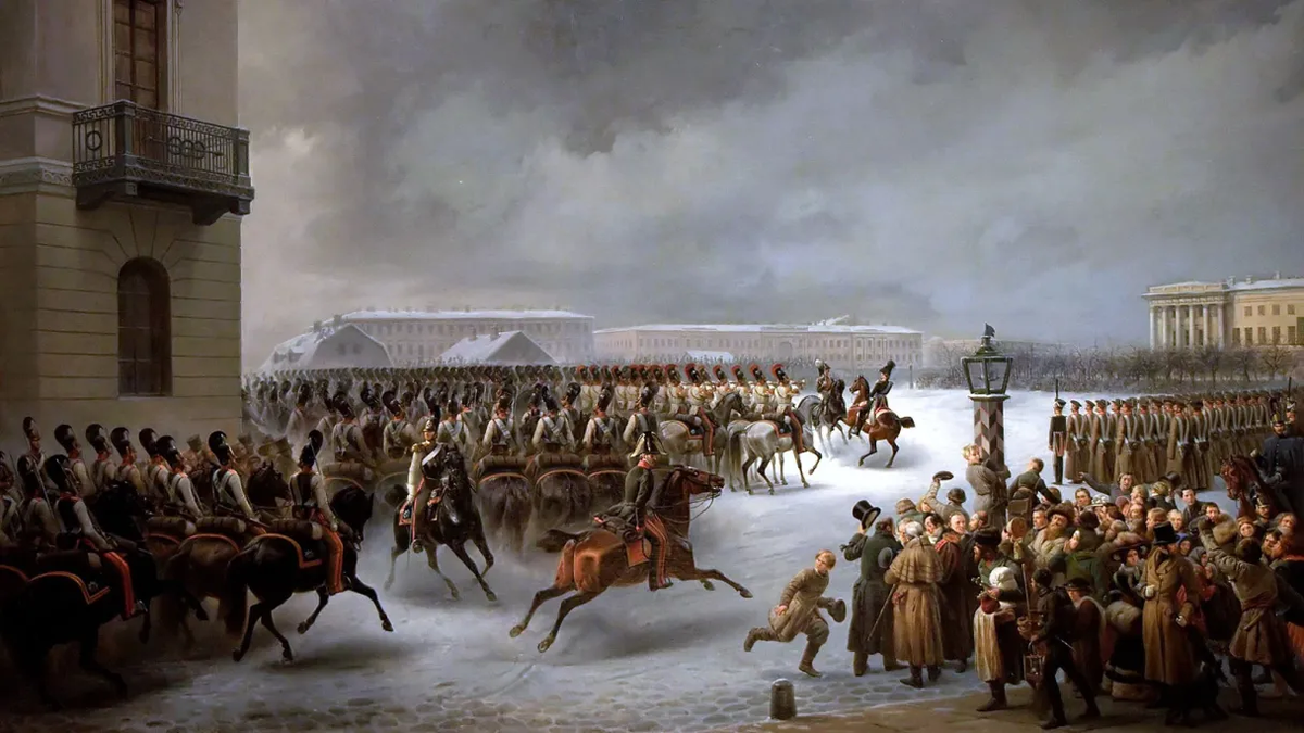 Василий Тимм «Лейб-гвардии Конный полк во время восстания 14 декабря 1825 года на Исаакиевской площади»
