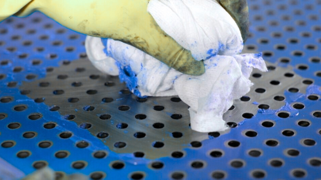 Рисунок 2. Удаление краски с покрытия раствором. Фото взяты из интернета