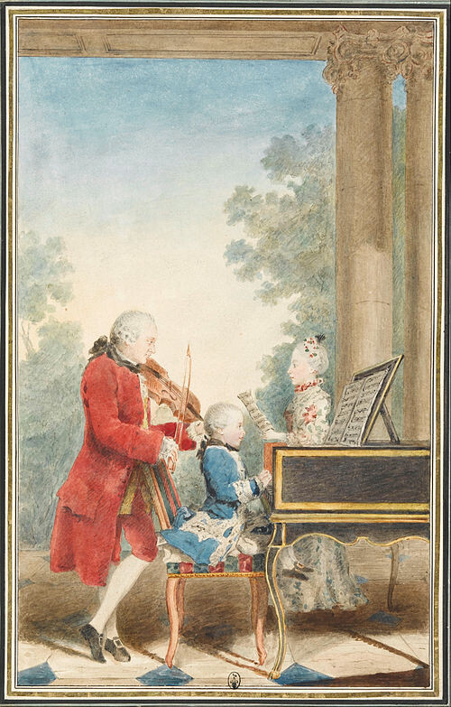 Портрет Вольфганга Амадея Моцарта (Зальцбург, 1756 — Вена, 1791), играющего в Париже со своим отцом Иоганном Георгом Леопольдом и сестрой Марией Анной