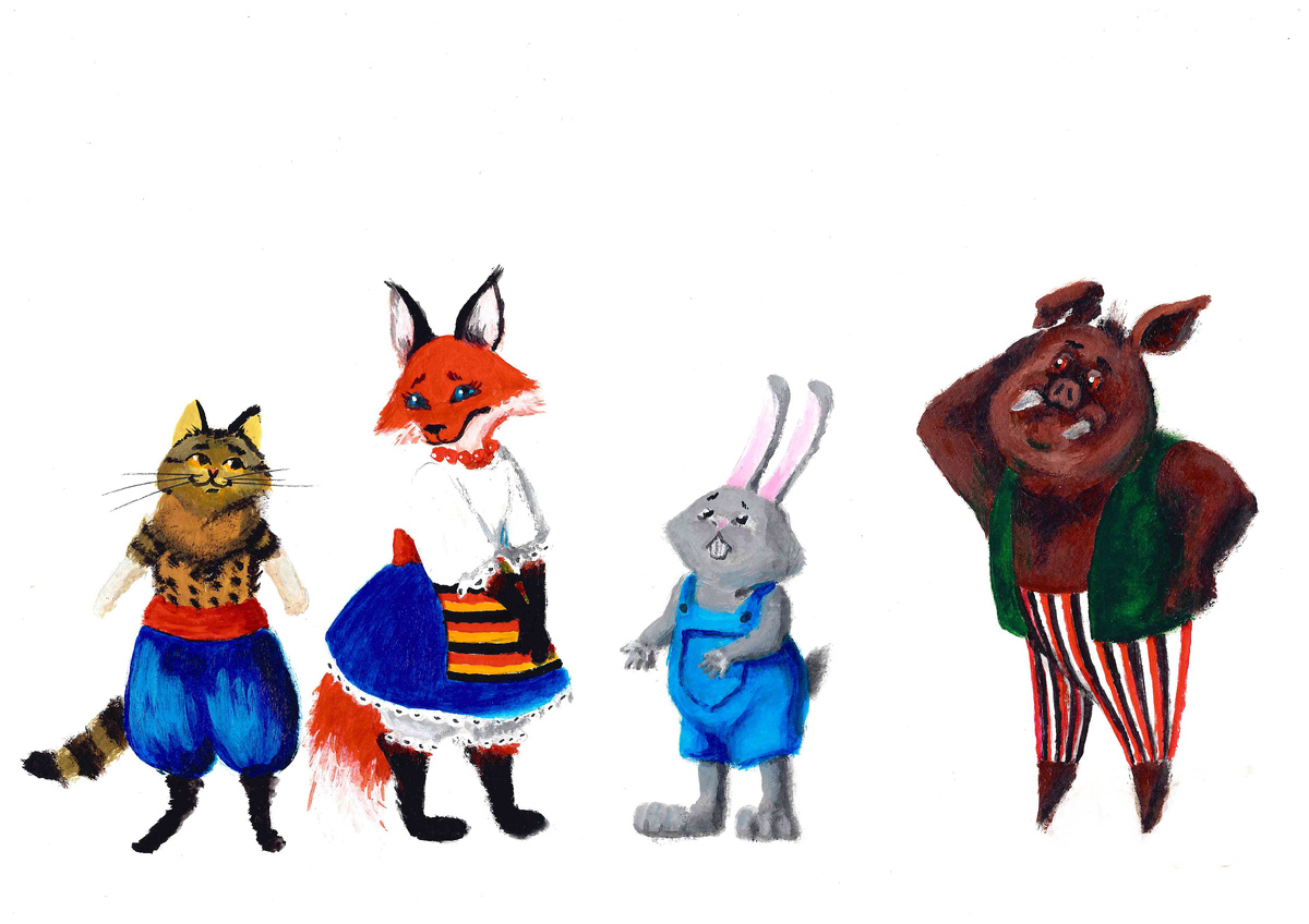 Соотношение роста персонажей в книге "Лиса и Кот", над которой я работала