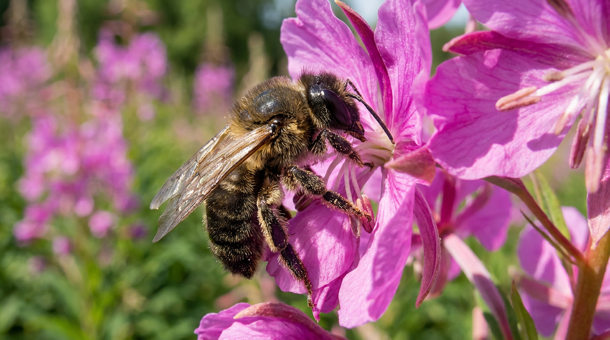 Среднерусская пчела на цветке кипрея