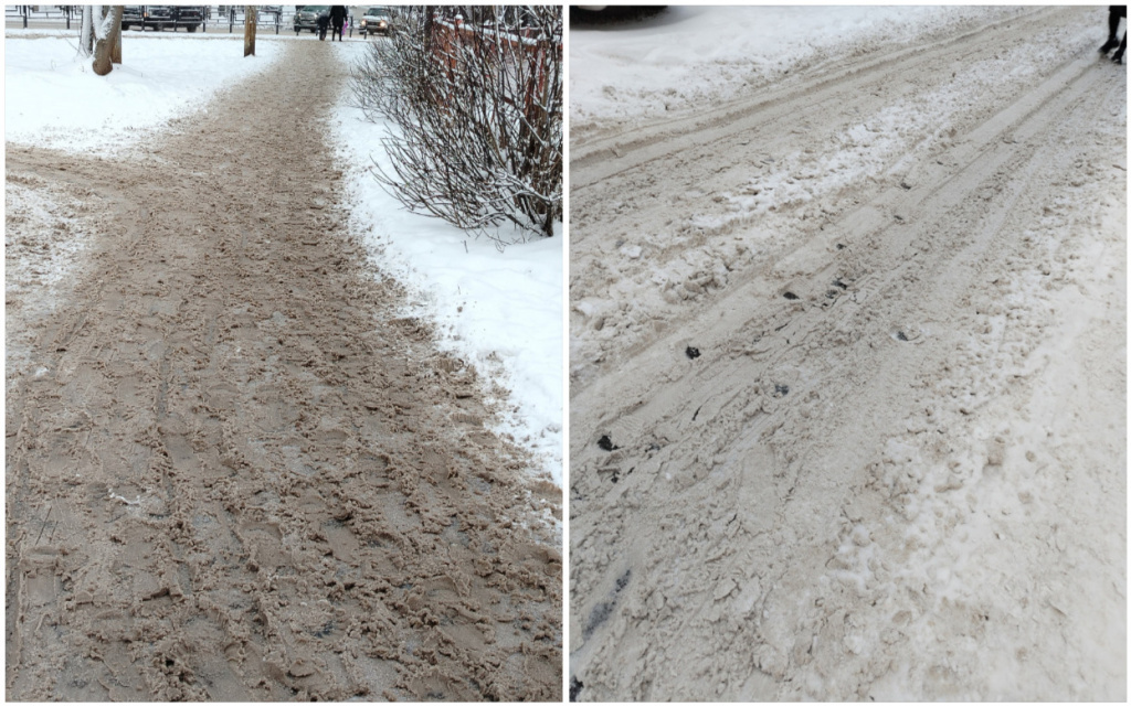  Жители Ижевска жалуются на снежную «кашу», которая мешает ходить по тротуарам. Фото: Злой Ижевчанин
