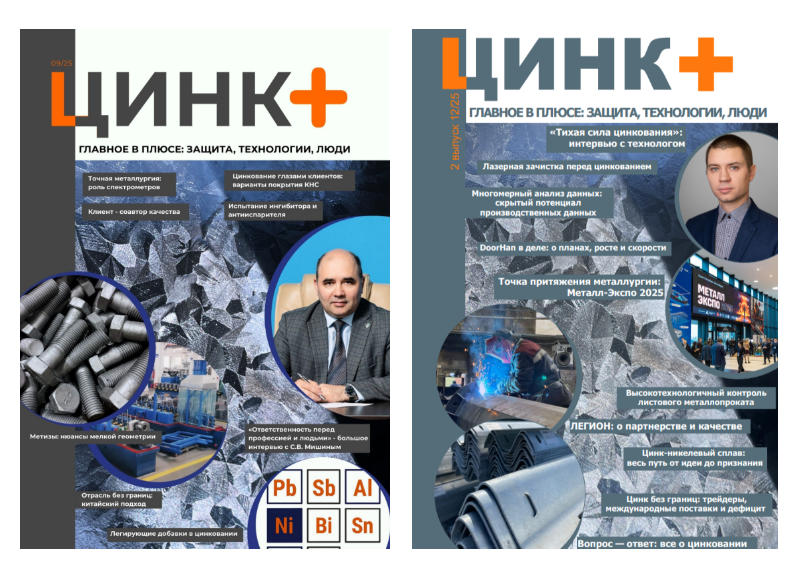 Обложки первых двух выпусков журнала Цинк+ (сентябрь и декабрь 2025)