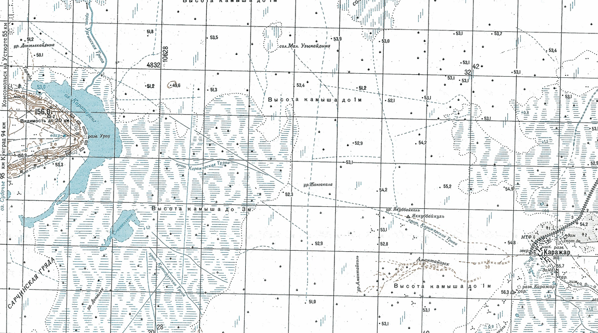 Фрагмент листа карты К-40-022. М 1:100000, состояние местности на 1979 год.