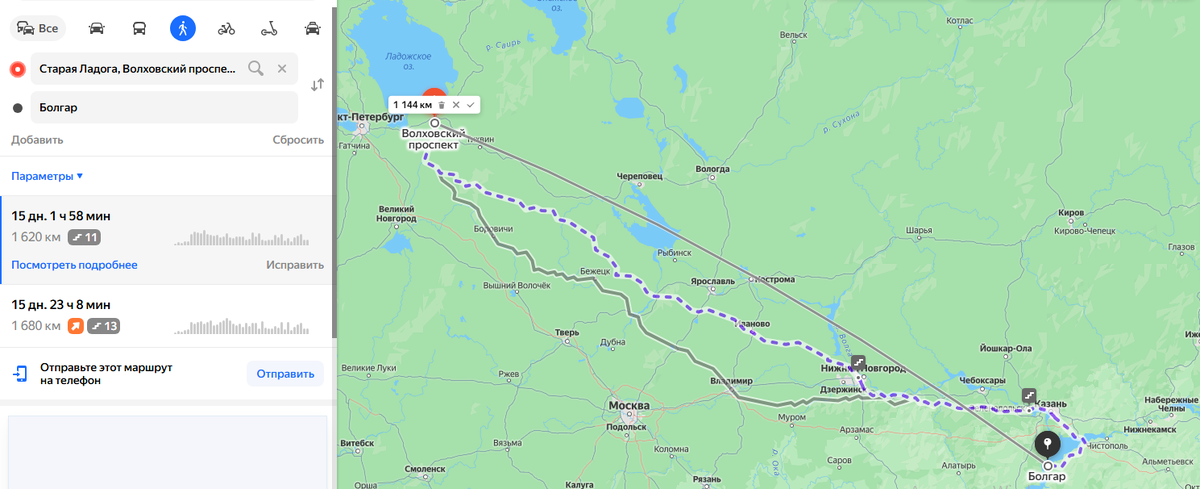 Рисунок 2. Расстояние между Болгаром и Ладогой