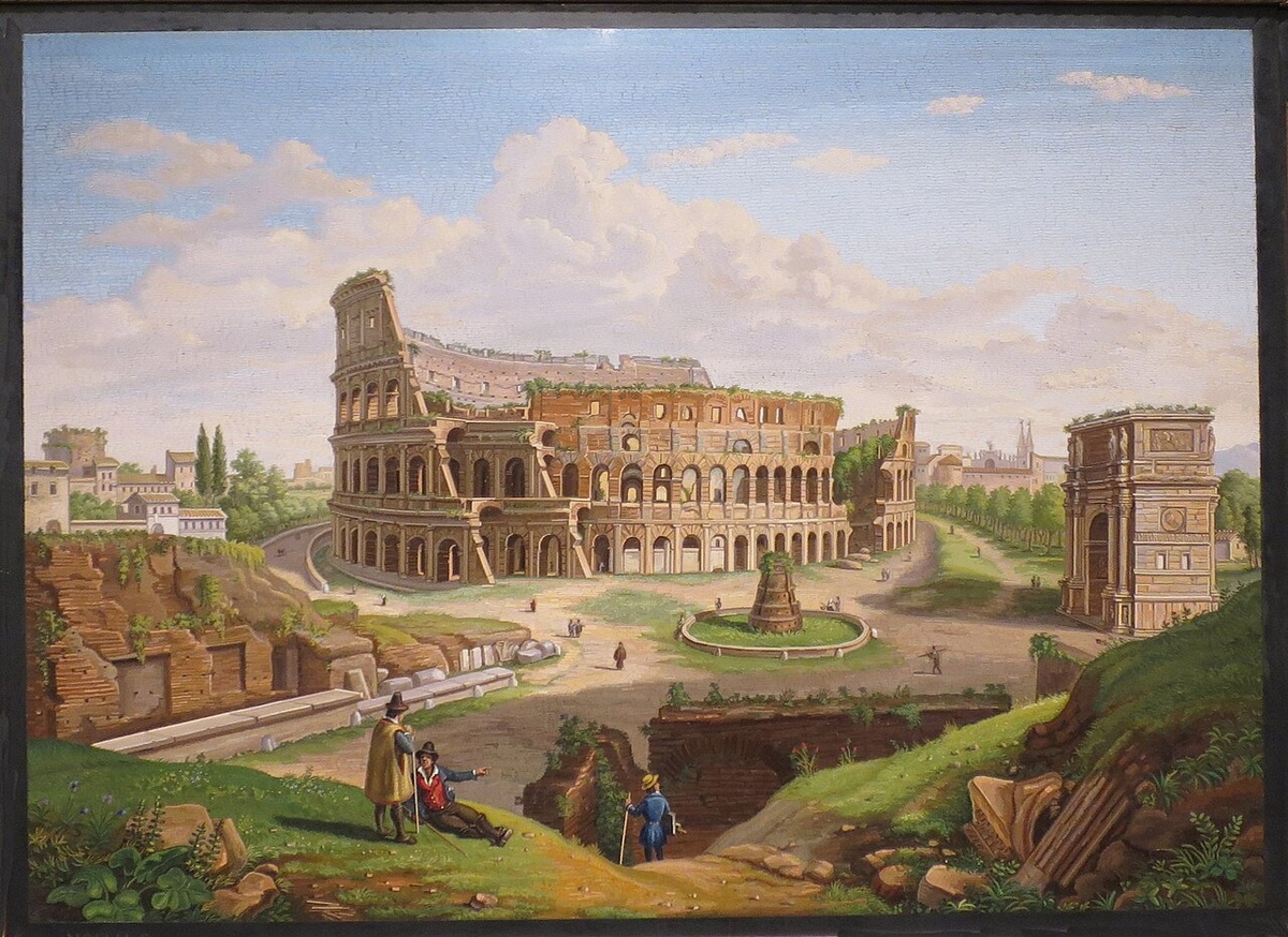 "Колизей".- Доменико Молья, микромозаика на мраморе, ок. 1850