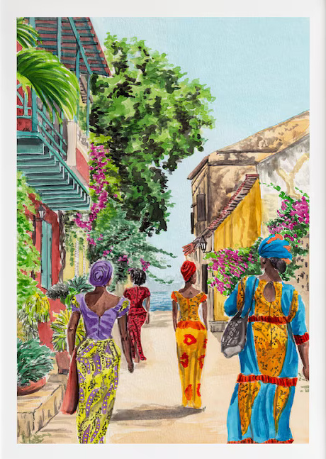 Работа художницы Norrsken Art. Источник: https://www.etsy.com/listing/1649019827/dakar-watercolor-print-senegal-wall-art