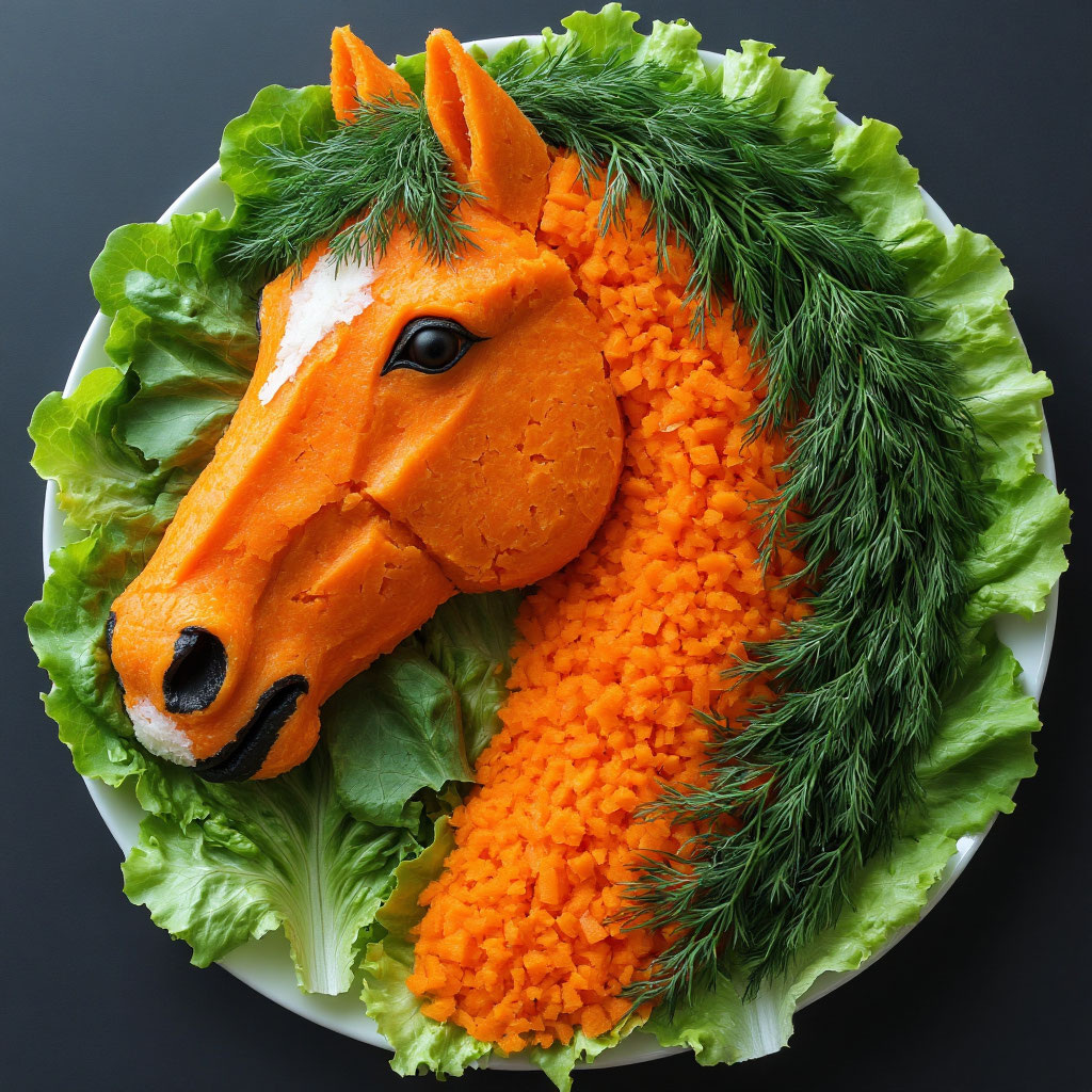 Лошадь из овощей и зелени. Источник: Шедеврум.