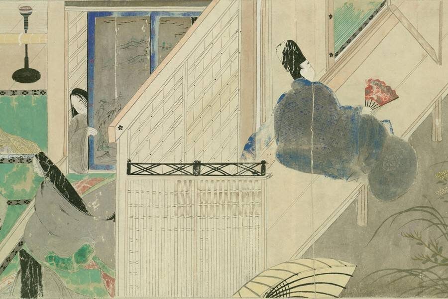 «Гэндзи-моногатари эмаки» (Повесть о Гэндзи, XII в.). Фрагмент.