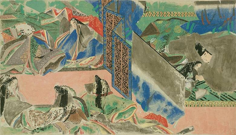 «Гэндзи-моногатари эмаки» (Повесть о Гэндзи, XII в.). Фрагмент.