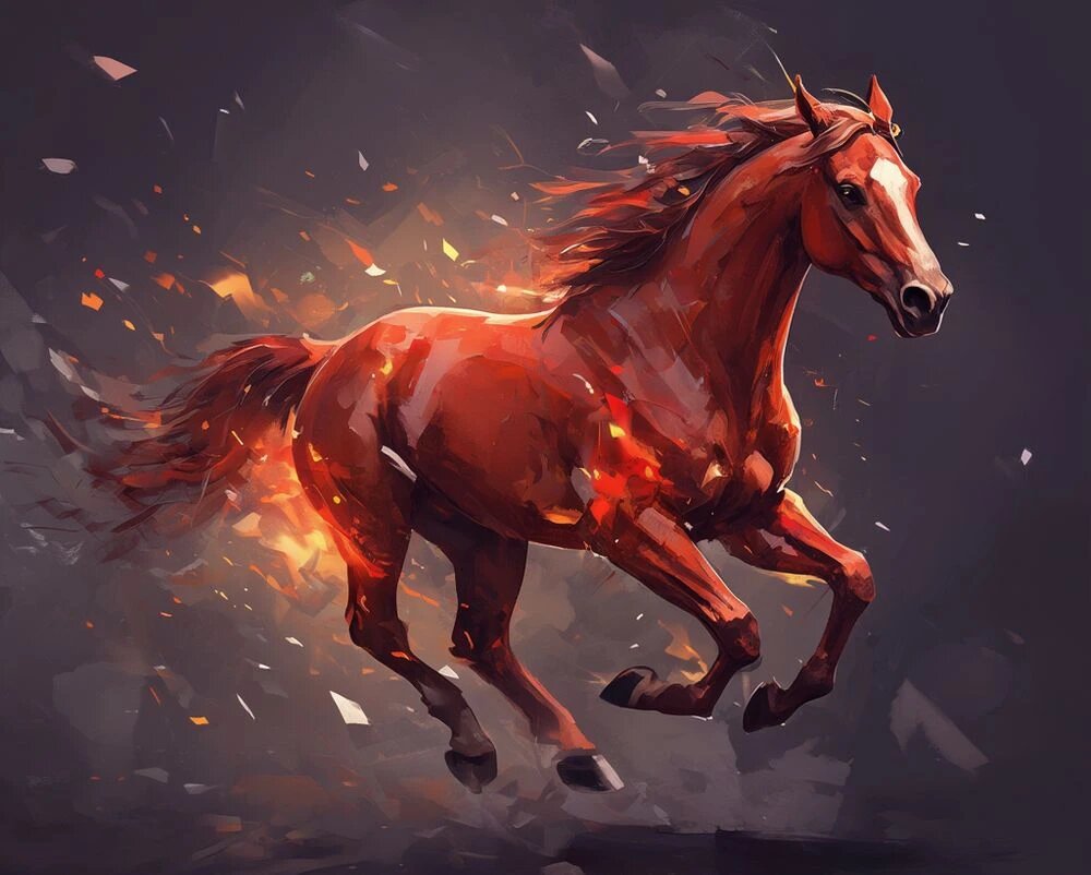    Красная Огненная Лошадь символизирует энергию, свободу и движение // Иллюстрация сгенерирована нейросетью