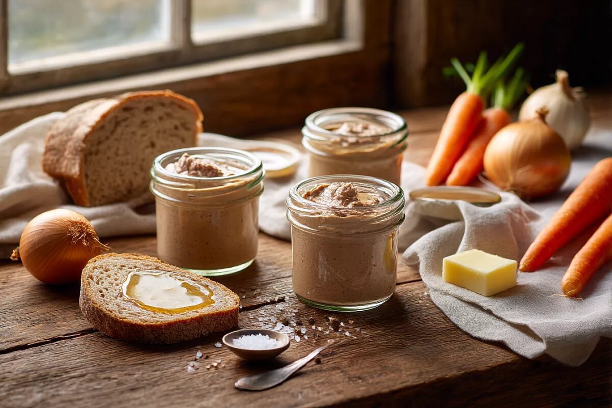    Паштет из этого рецепта готовится только из отварных продуктов — ни печень, ни овощи не обжариваются.