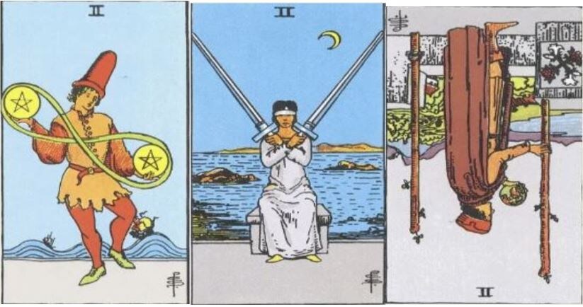 Коллаж из  моих карт выпавших из колоды на вопрос " чем закончиться заседание между дамой Л. и Д.16 го декабряч 2025 года в Верховном Суде РФ."