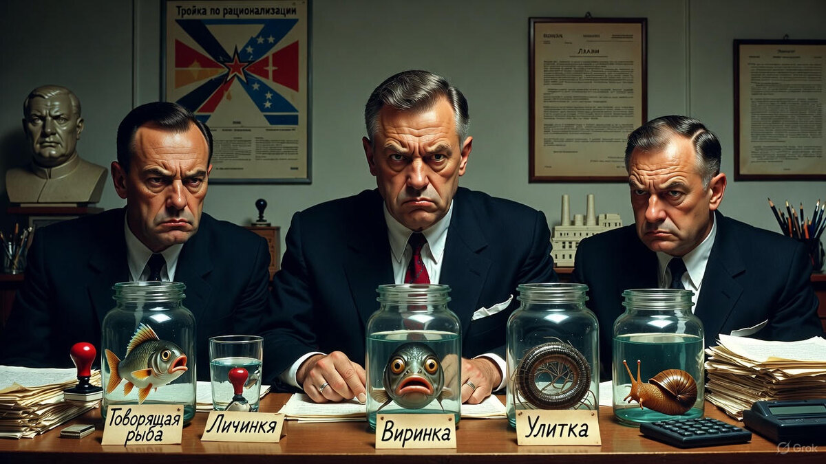 "Тройка по рационализации", иллюстрация создана сетью Грок