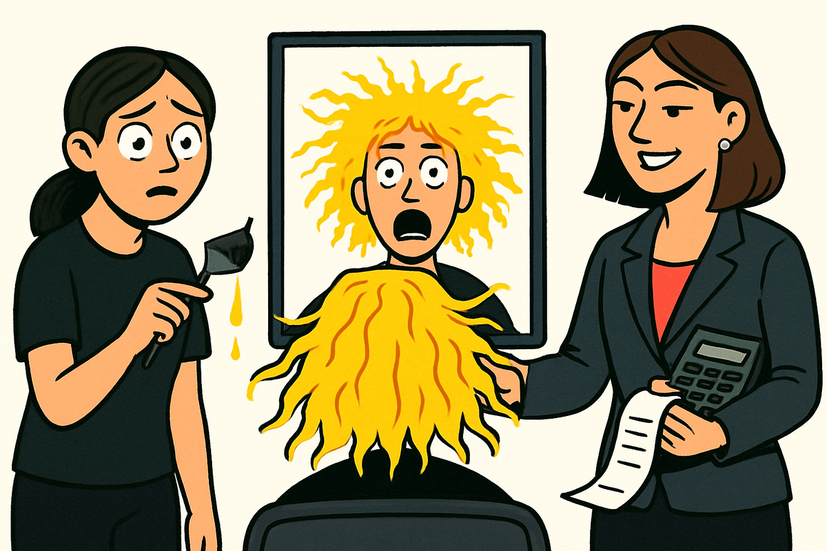 Вы идете в салон, мечтаете о голливудском блонде, а выходите с желтой соломой на голове. Администратор хлопает ресницами: «Ну вы же к новенькой попали, она только учится. Хотите, Топ-мастер переделает? С вас еще 5000 рублей!