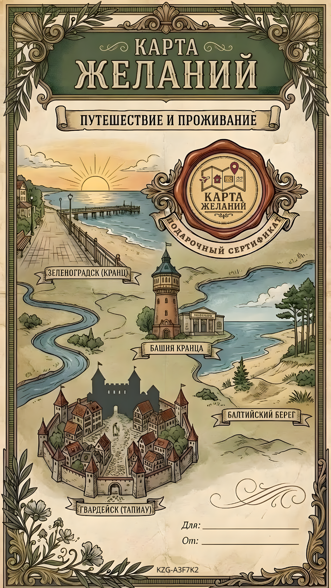 Подарочный АРТ-сертификат от "Карта Желаний" Калининградская область.