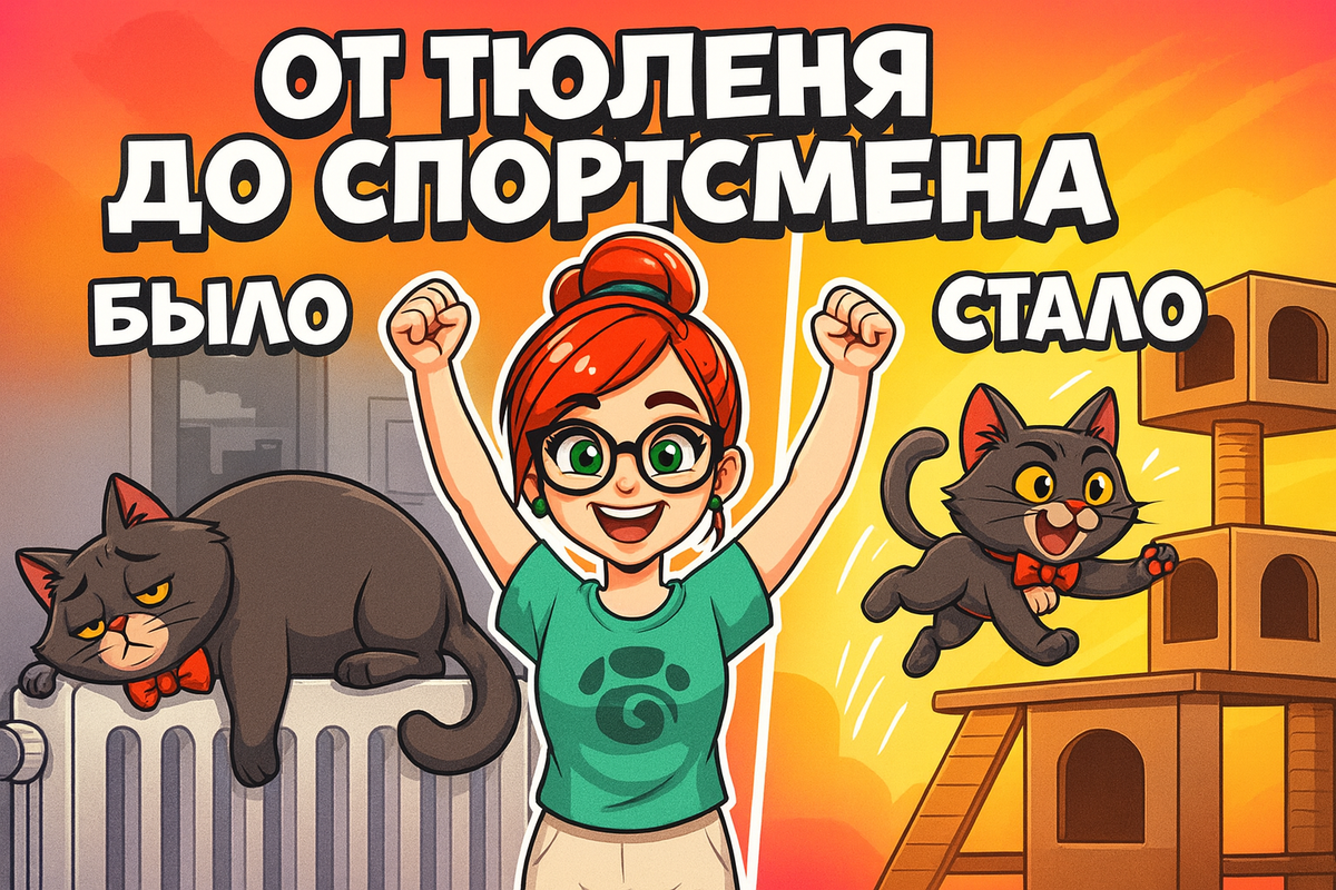 Иллюстрация создана автором с помощью нейросети специально для статьи
"Как превратить зимнего лентяя-британца в активного кота: самодельный игровой комплекс за копейки против дорогих покупок"