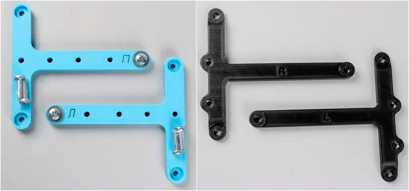    Два пластмассовых Т‑образных элемента, которые соединяют четыре китайских отверстия с нашими «под 480 мм». Решение простое и, в принципе, пригодное. Ориентировочная цена – до 300 рублей.