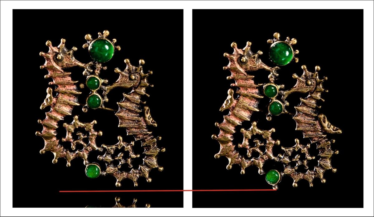 Пример 2. Брошь «Морские коньки» до и после изменений