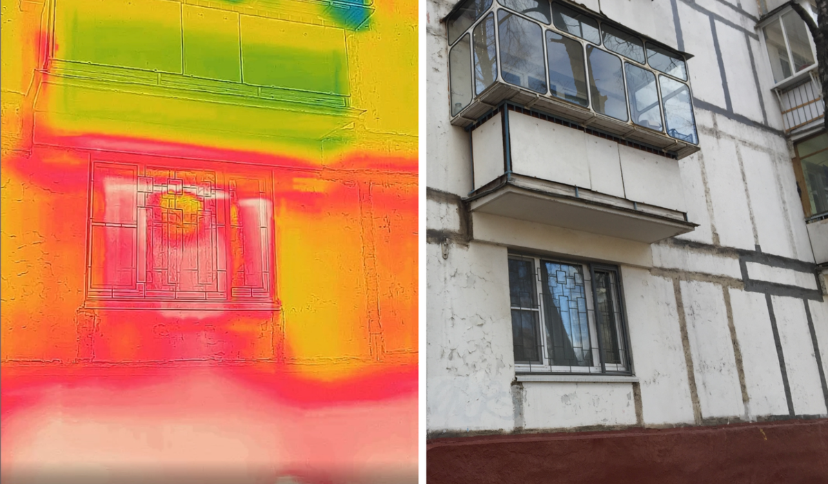 С тепловизором легко можно выявить места теплопотерь, перегрева или скрытых дефектов, которые не заметны глазом. Например, на снимке видно — тепло уходит через окна, цоколь и щели между верхней оконной рамой и стеной. Кстати, тепловизор не видит людей через стены. В фильмах показывают другое оборудование, которое к строительной термографии не относится.