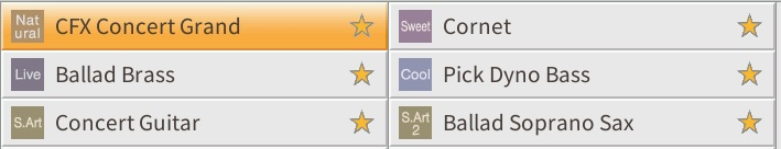 Тембры с категориями (отображение на портативной станции аранжировщика Yamaha)
