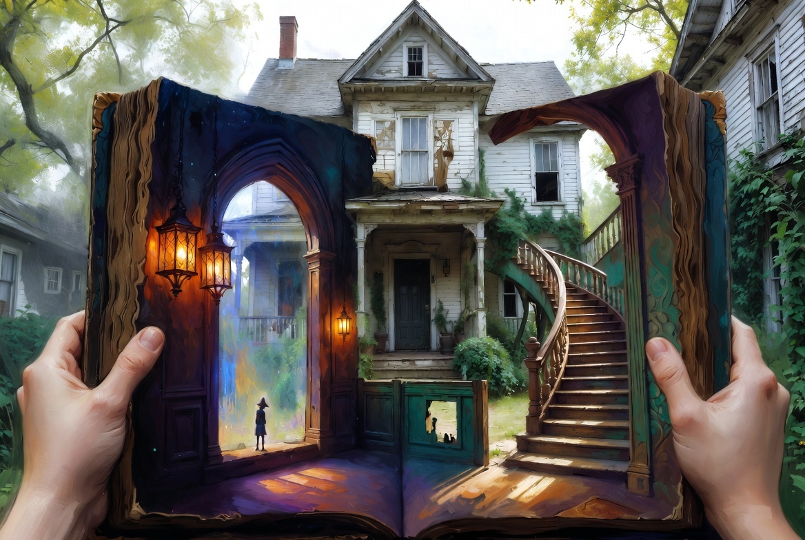 История буквально оживает перед глазами. Камера стирает грань между сказкой в книге и реальностью дома.