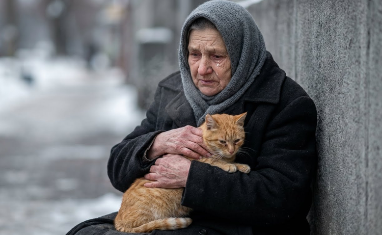 Бездомная старушка прижимала кошку и плакала — они замерзали на улице