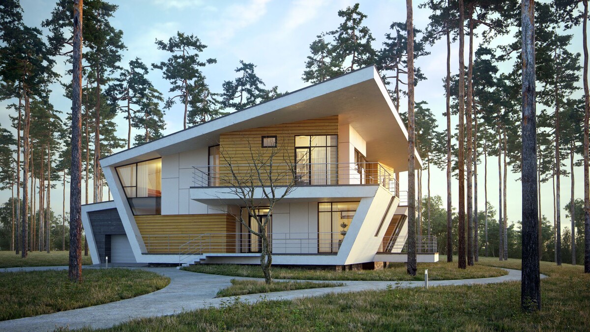 Пример визуализации дома с непрактичными решениями, но с "уникальной" архитектурой