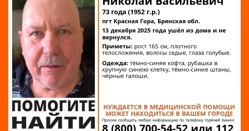 В Брянской области пропал 73-летний Николай Воробьев