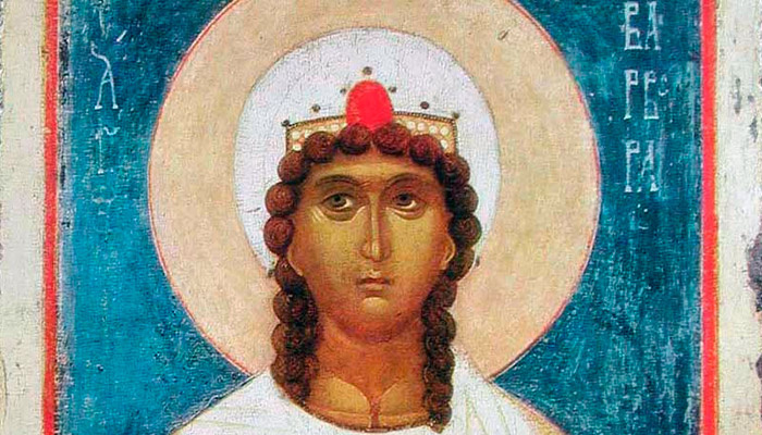 Святая великомученица Варвара Илиопольская (фрагмент новгородской иконы XIV века). Фото: wikipedia.org