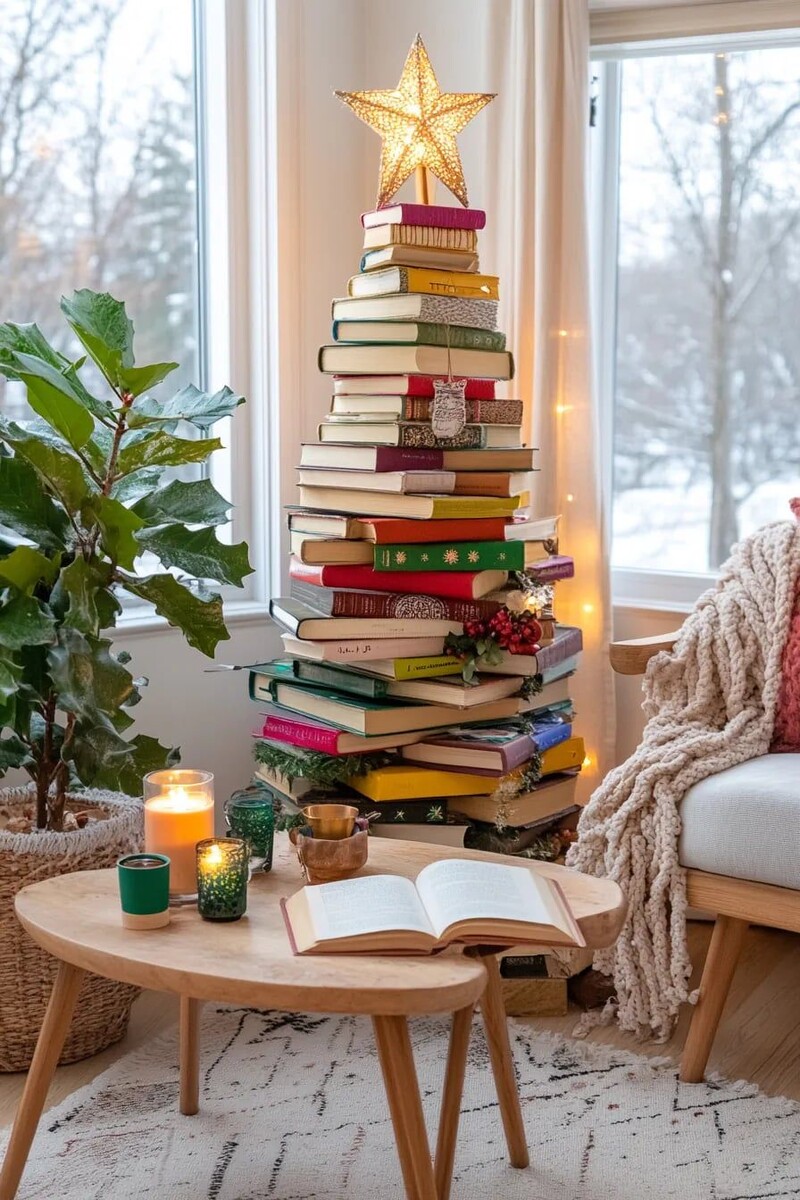 Источник: https://sustainability-success.com/sustainable-christmas-tree/#8-books-stacked-in-a-tree-shape-with-string-lights