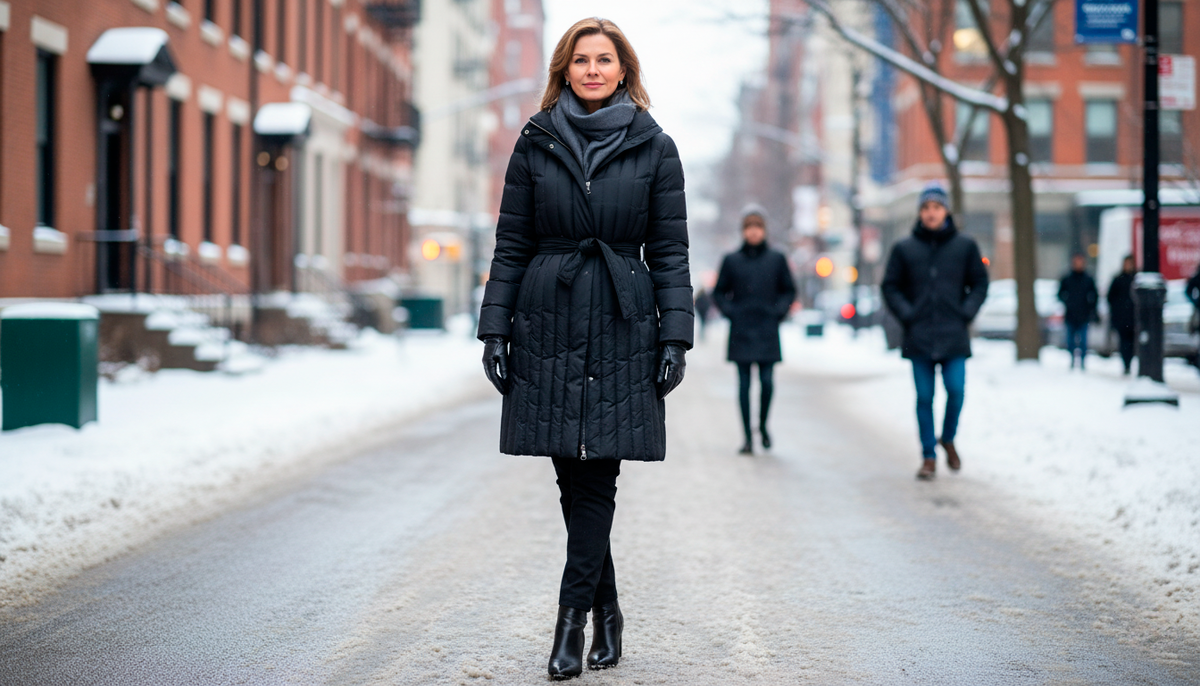 Пуховик с вертикальной стёжкой и поясом — классика, которая стройнит