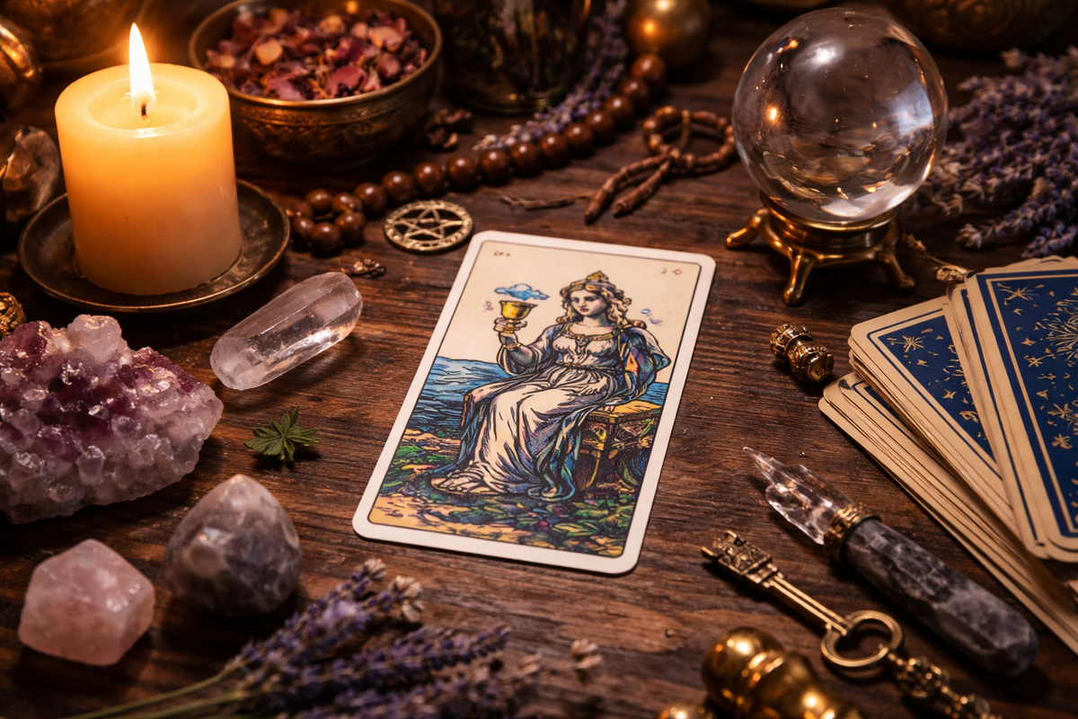 Королева Чаш — карта про чувства, границы и внутренний отклик.