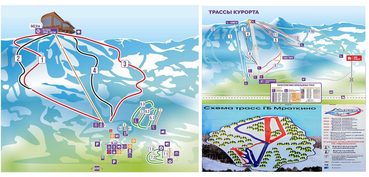 Карта склонов Банное, Абзаково, Мраткино