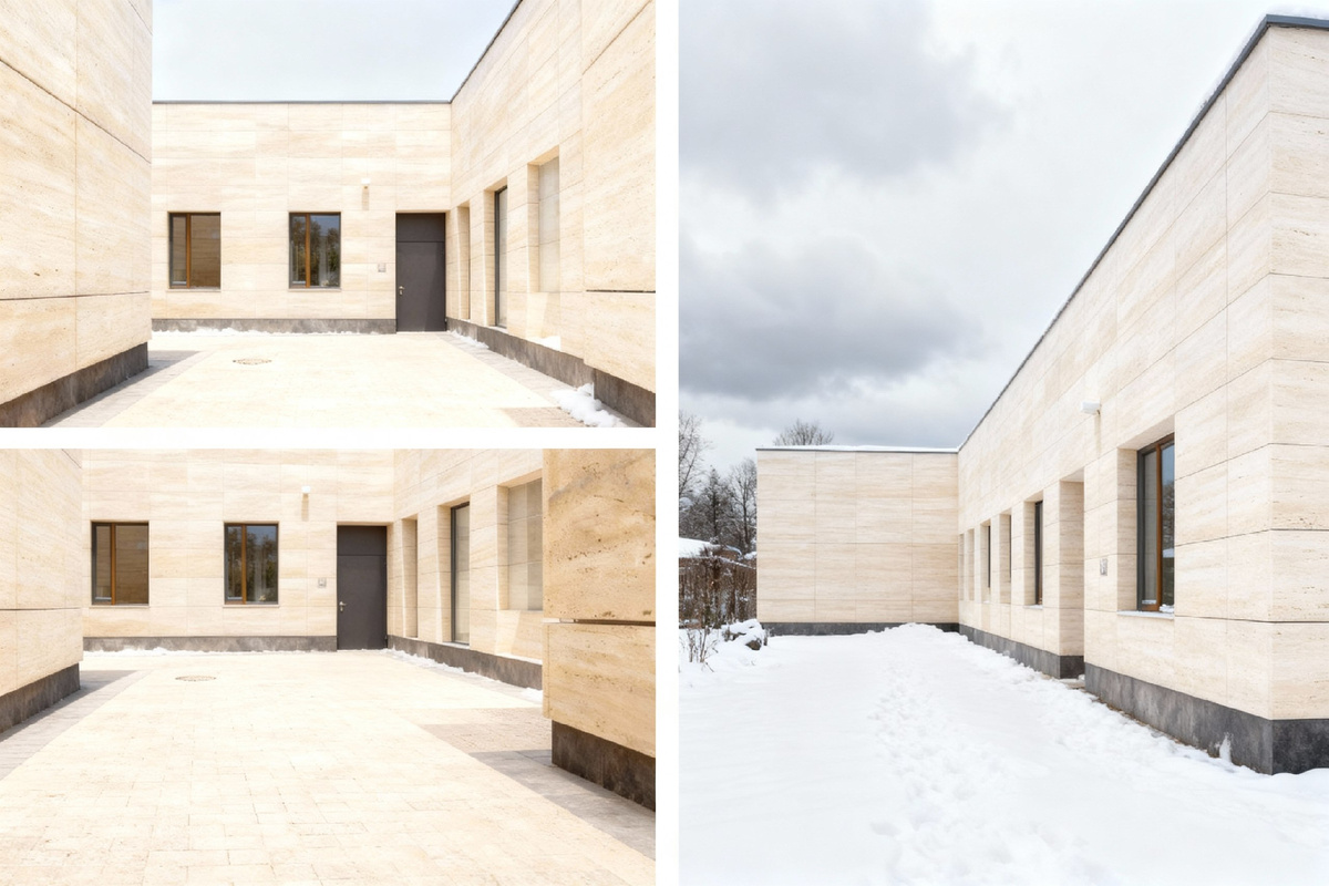 Фасад из травертина — это застывшая геологическая летопись.