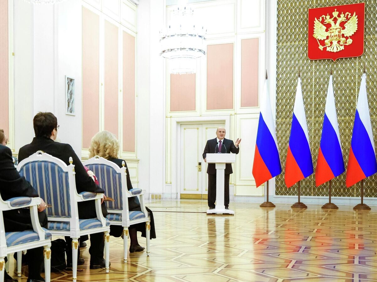    Председатель правительства РФ Михаил Мишустин на церемонии вручения премий Правительства РФ 2025 года в области культуры | © РИА Новости / Дмитрий Астахов