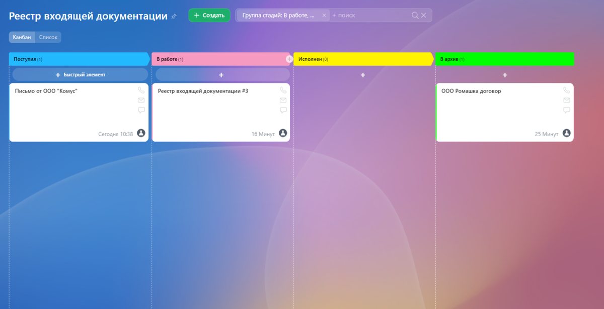Рис. 1 - Канбан отображения