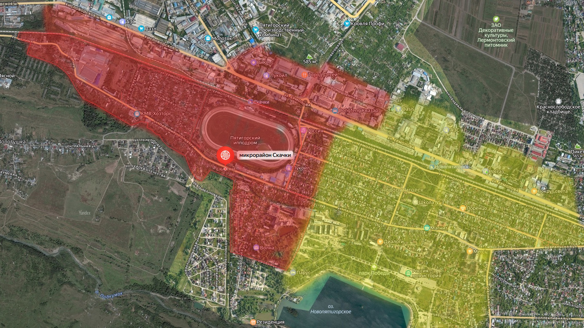 Расположение района на карте города Пятигорска